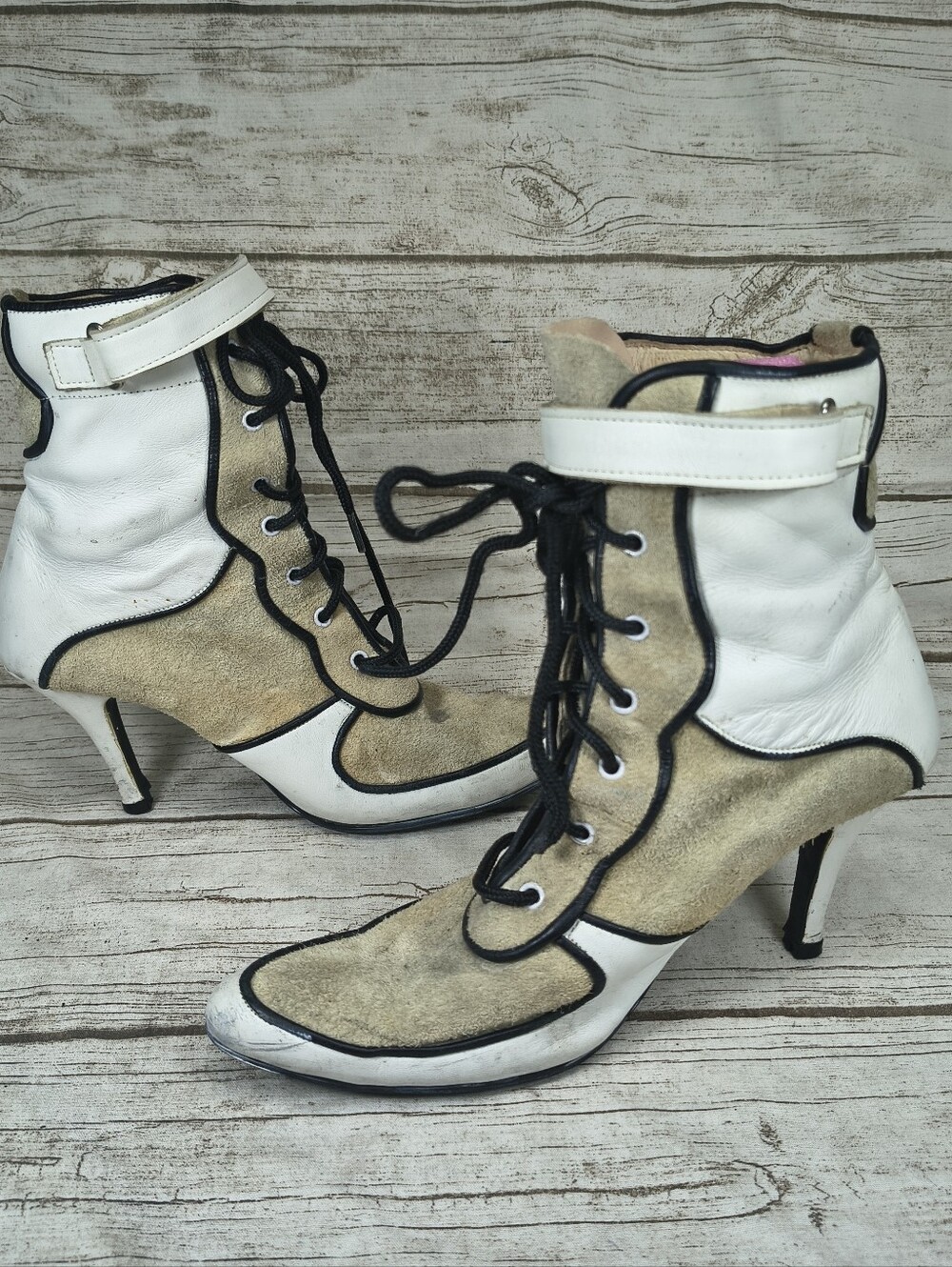 Shoes Park Salon Handmade White And Cream Stiletto Ankle Boots